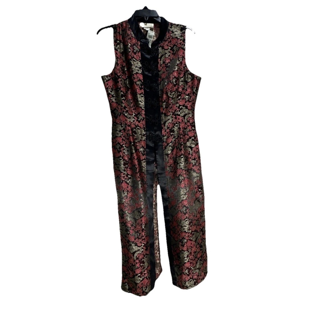 VTG Cache Stylish Asian-inspired Duster Tunic Women's Size 10 Black Floral